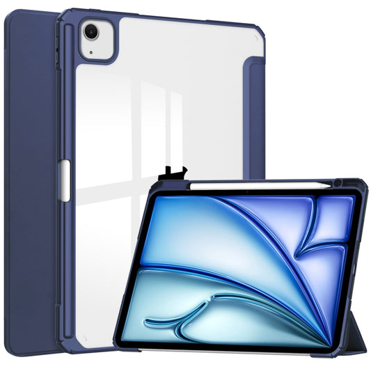 For iPad Air 13 2024 Pure Color 3-fold Clear TPU Smart Leather Tablet Case(Dark Blue) - iPad Air 13 2024 Cases by PMC Jewellery | Online Shopping South Africa | PMC Jewellery | Buy Now Pay Later Mobicred