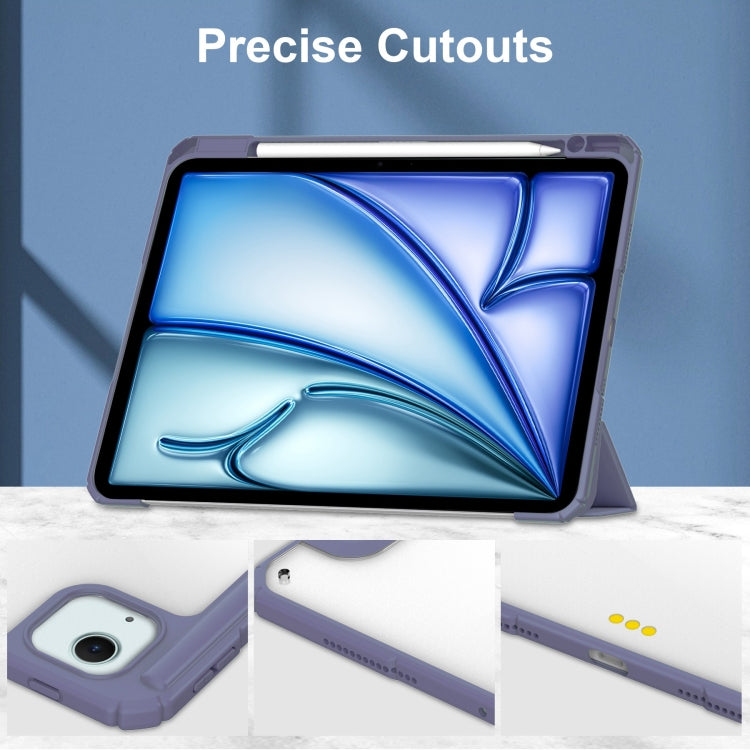 For iPad Air 13 2025 / 2024 Pure Color 3-fold Clear TPU Smart Leather Tablet Case(Lavender) - iPad Air 13 2025 / 2024 Cases by PMC TechLife | Online Shopping South Africa | PMC TechLife | Buy Now Pay Later Mobicred