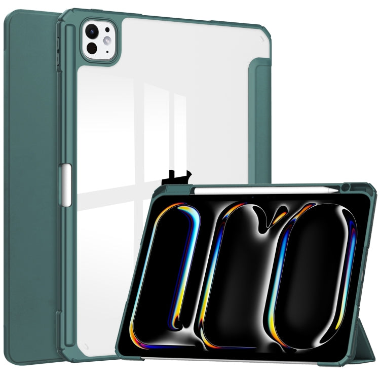 For iPad Pro 11 2024 Pure Color 3-fold Clear TPU Smart Leather Tablet Case(Dark Green) - iPad Pro 11 2024 Cases by PMC TechLife | Online Shopping South Africa | PMC TechLife | Buy Now Pay Later Mobicred