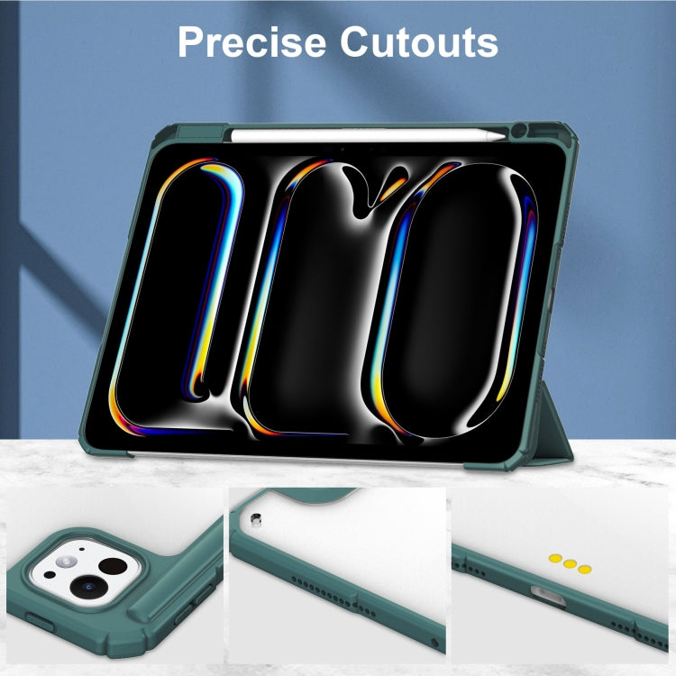 For iPad Pro 11 2024 Pure Color 3-fold Clear TPU Smart Leather Tablet Case(Dark Green) - iPad Pro 11 2024 Cases by PMC TechLife | Online Shopping South Africa | PMC TechLife | Buy Now Pay Later Mobicred
