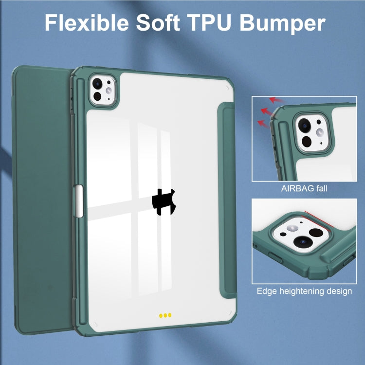 For iPad Pro 11 2024 Pure Color 3-fold Clear TPU Smart Leather Tablet Case(Dark Green) - iPad Pro 11 2024 Cases by PMC TechLife | Online Shopping South Africa | PMC TechLife | Buy Now Pay Later Mobicred