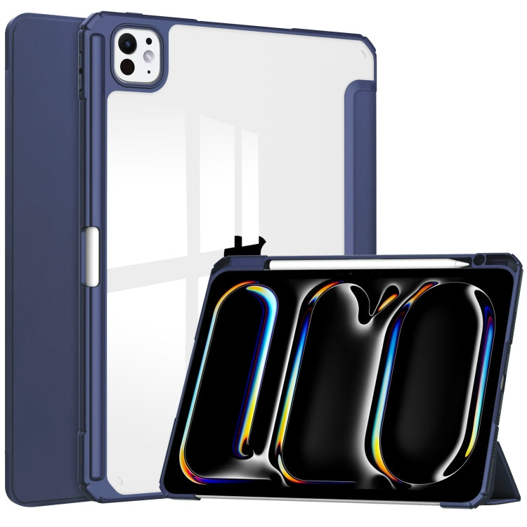 For iPad Pro 11 2024 Pure Color 3-fold Clear TPU Smart Leather Tablet Case(Dark Blue) - iPad Pro 11 2024 Cases by PMC TechLife | Online Shopping South Africa | PMC TechLife | Buy Now Pay Later Mobicred
