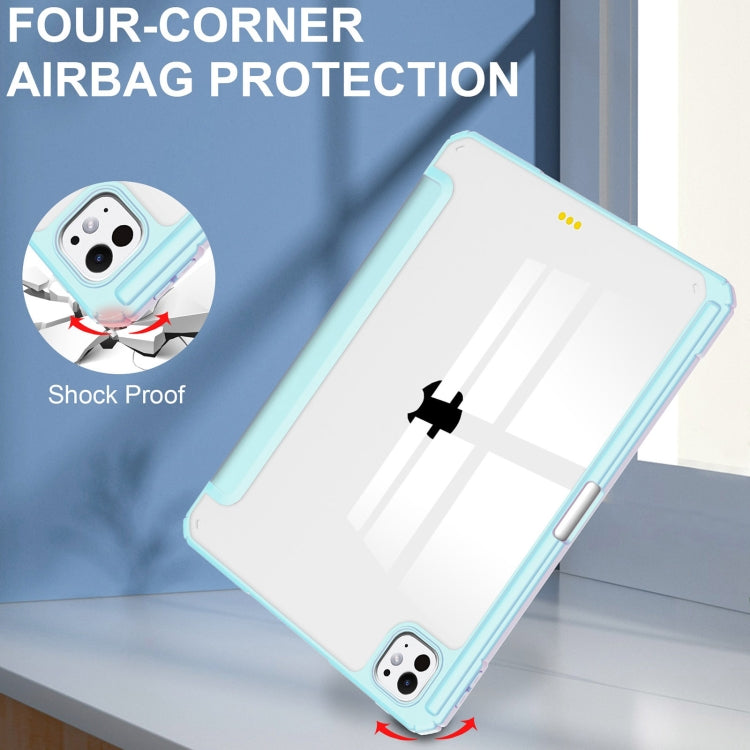 For iPad Pro 11 2024 Pure Color 3-fold Clear TPU Smart Leather Tablet Case(Sky Blue) - iPad Pro 11 2024 Cases by PMC TechLife | Online Shopping South Africa | PMC TechLife | Buy Now Pay Later Mobicred