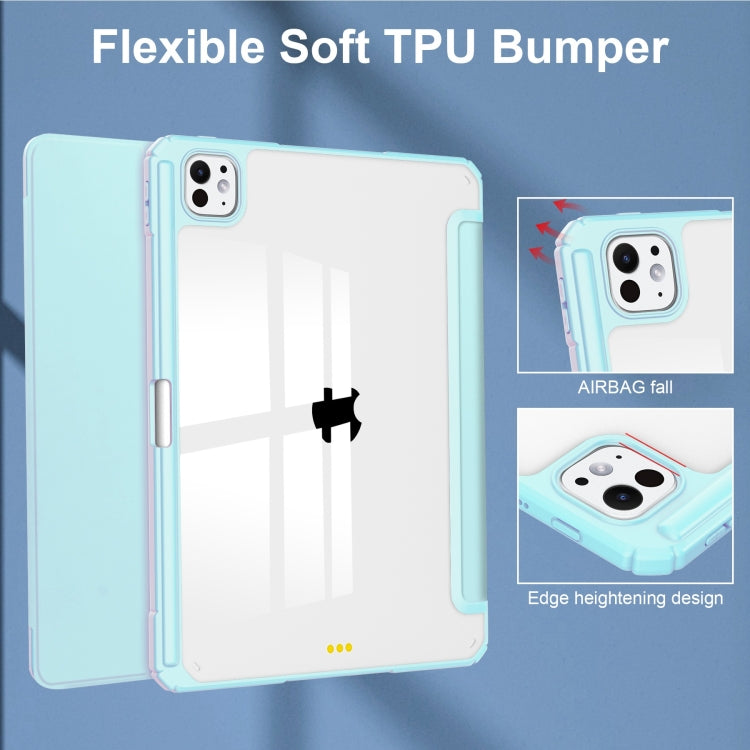 For iPad Pro 13 2024 Pure Color 3-fold Clear TPU Smart Leather Tablet Case(Sky Blue) - iPad Pro 13 2024 Cases by PMC TechLife | Online Shopping South Africa | PMC TechLife | Buy Now Pay Later Mobicred