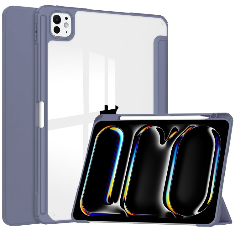 For iPad Pro 13 2024 Pure Color 3-fold Clear TPU Smart Leather Tablet Case(Lavender) - iPad Pro 13 2024 Cases by PMC TechLife | Online Shopping South Africa | PMC TechLife | Buy Now Pay Later Mobicred