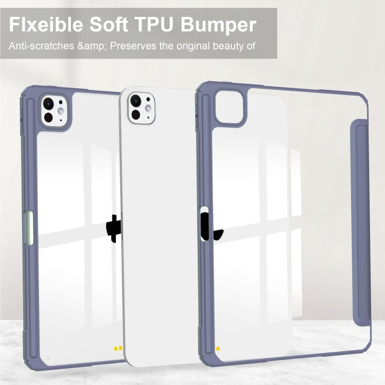 For iPad Pro 13 2024 Pure Color 3-fold Clear TPU Smart Leather Tablet Case(Lavender) - iPad Pro 13 2024 Cases by PMC TechLife | Online Shopping South Africa | PMC TechLife | Buy Now Pay Later Mobicred