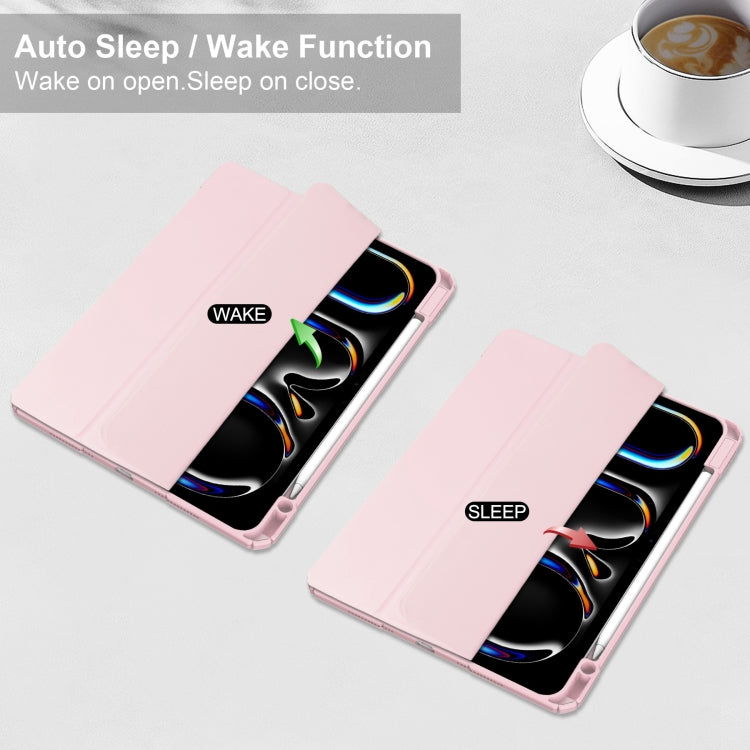 For iPad Pro 13 2024 Pure Color 3-fold Clear TPU Smart Leather Tablet Case(Pink) - iPad Pro 13 2024 Cases by PMC TechLife | Online Shopping South Africa | PMC TechLife | Buy Now Pay Later Mobicred