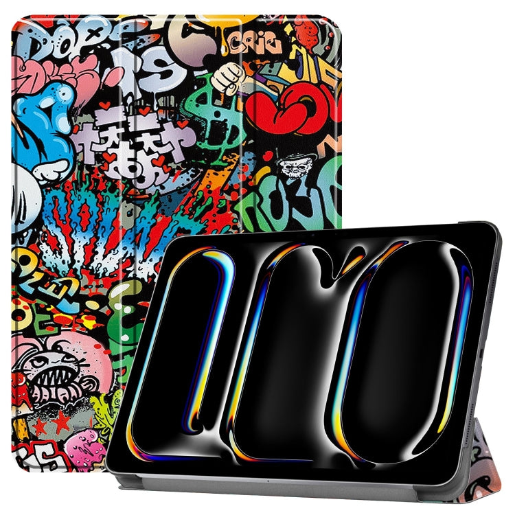 For iPad Pro 11 2024 Custer Painted 3-Fold Holder Smart Leather Tablet Case(Graffiti) - iPad Pro 11 2024 Cases by PMC Jewellery | Online Shopping South Africa | PMC Jewellery | Buy Now Pay Later Mobicred