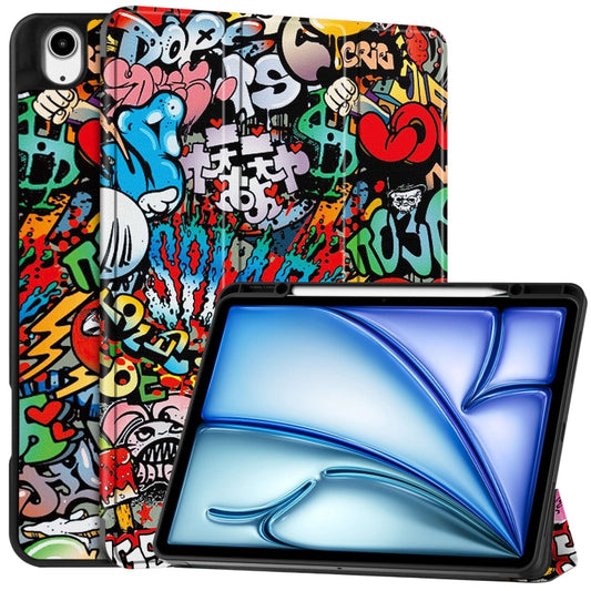 For iPad Air 13 2024 Custer Painted 3-Fold Holder Smart Leather Tablet Case with Pen Tray(Graffiti) - iPad Air 13 2024 Cases by PMC Jewellery | Online Shopping South Africa | PMC Jewellery | Buy Now Pay Later Mobicred