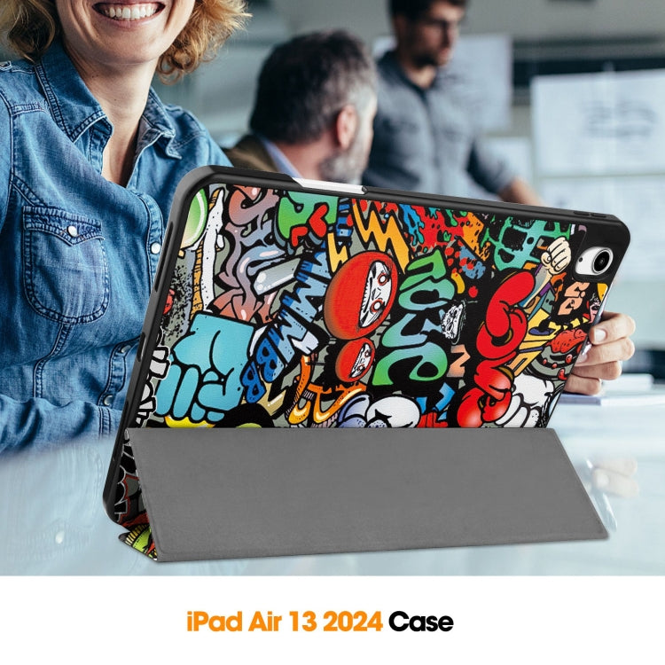 For iPad Air 13 2024 Custer Painted 3-Fold Holder Smart Leather Tablet Case with Pen Tray(Graffiti) - iPad Air 13 2024 Cases by PMC Jewellery | Online Shopping South Africa | PMC Jewellery | Buy Now Pay Later Mobicred