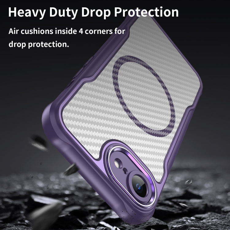 For iPhone 16e Carbon Fiber Texture MagSafe Translucent Phone Case(Purple) - iPhone 16e Cases by PMC TechLife | Online Shopping South Africa | PMC TechLife | Buy Now Pay Later Mobicred