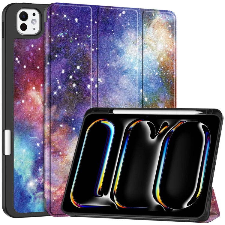 For iPad Pro 11 2024 Custer Painted 3-Fold Holder Smart Leather Tablet Case with Pen Tray(Milky Way Nebula) - iPad Pro 11 2024 Cases by PMC TechLife | Online Shopping South Africa | PMC TechLife | Buy Now Pay Later Mobicred