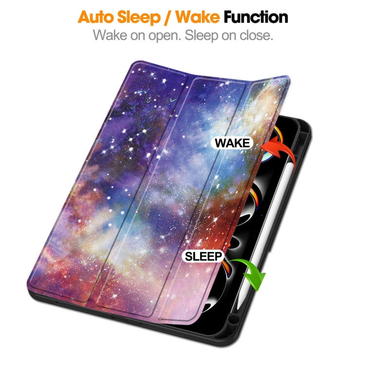 For iPad Pro 11 2024 Custer Painted 3-Fold Holder Smart Leather Tablet Case with Pen Tray(Milky Way Nebula) - iPad Pro 11 2024 Cases by PMC TechLife | Online Shopping South Africa | PMC TechLife | Buy Now Pay Later Mobicred