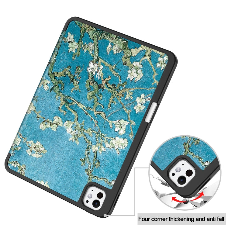 For iPad Pro 11 2024 Custer Painted 3-Fold Holder Smart Leather Tablet Case with Pen Tray(Apricot Flower) - iPad Pro 11 2024 Cases by PMC TechLife | Online Shopping South Africa | PMC TechLife | Buy Now Pay Later Mobicred