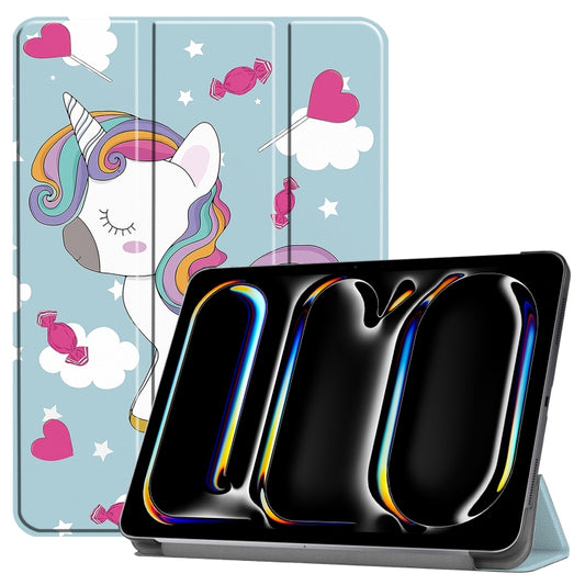 For iPad Pro 11 2024 Custer Painted 3-Fold Holder Smart Leather Tablet Case with Pen Tray(Unicorn) - iPad Pro 11 2024 Cases by PMC Jewellery | Online Shopping South Africa | PMC Jewellery | Buy Now Pay Later Mobicred