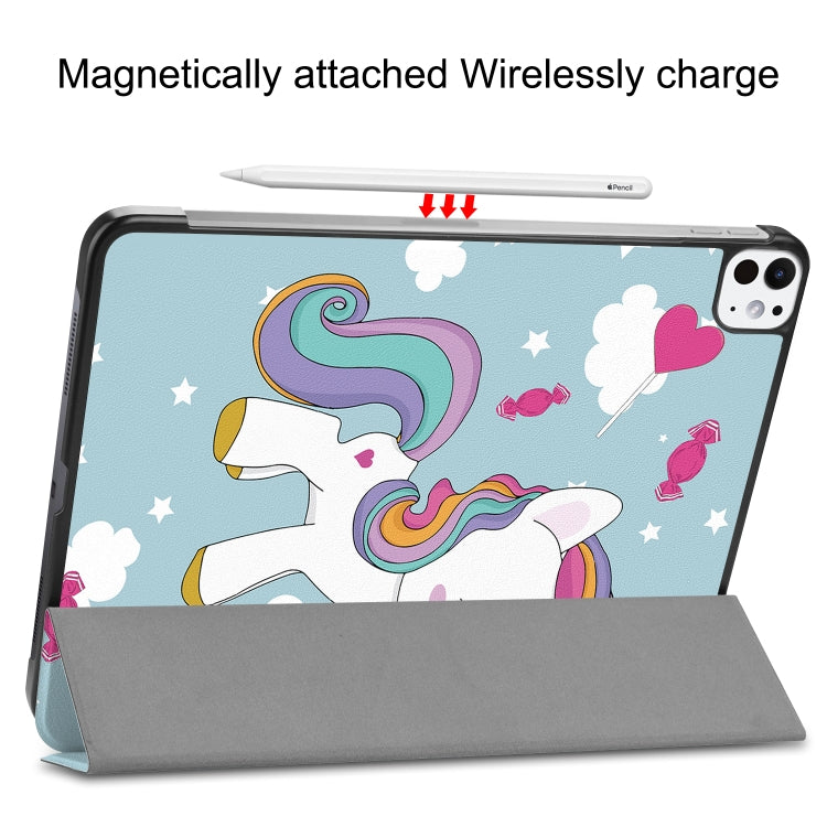 For iPad Pro 11 2024 Custer Painted 3-Fold Holder Smart Leather Tablet Case with Pen Tray(Unicorn) - iPad Pro 11 2024 Cases by PMC Jewellery | Online Shopping South Africa | PMC Jewellery | Buy Now Pay Later Mobicred