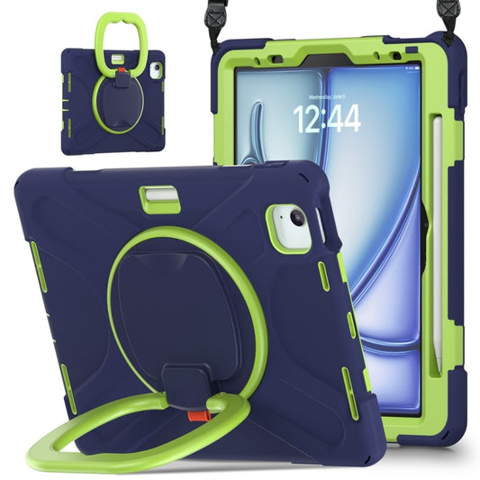 For iPad Air 11 2024 Silicone Hybrid PC Tablet Case with Holder & Shoulder Strap(Navy Blue Lime) - iPad Air 11 2024 Cases by PMC Jewellery | Online Shopping South Africa | PMC Jewellery | Buy Now Pay Later Mobicred