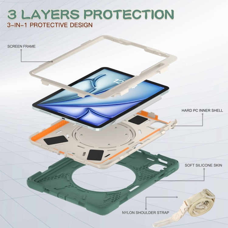 For iPad Air 11 2024 / Air 11 2025 Silicone Hybrid PC Tablet Case with Holder & Shoulder Strap(Emerald Green) - iPad Air 11 2025 / 2024 Cases by PMC TechLife | Online Shopping South Africa | PMC TechLife | Buy Now Pay Later Mobicred