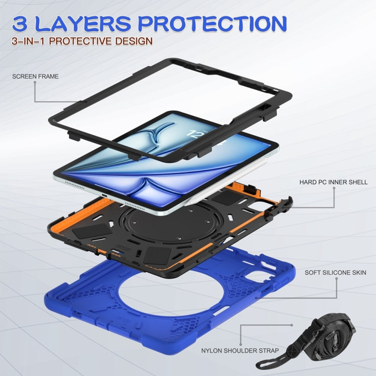 For iPad Air 11 2024 / Air 11 2025 Silicone Hybrid PC Tablet Case with Holder & Shoulder Strap(Blue) - iPad Air 11 2025 / 2024 Cases by PMC Jewellery | Online Shopping South Africa | PMC Jewellery | Buy Now Pay Later Mobicred