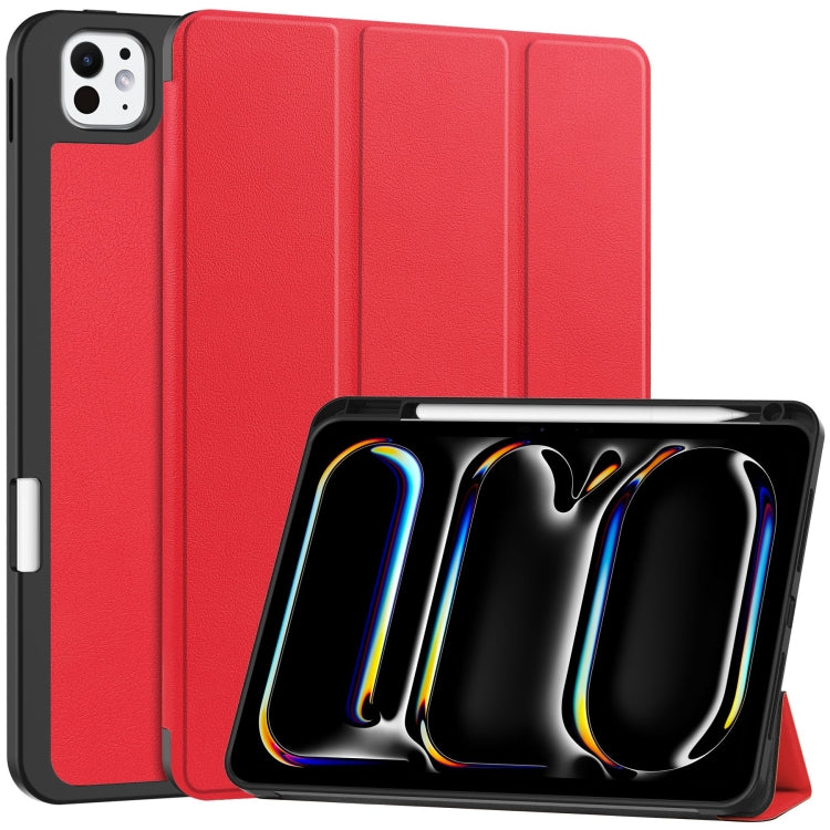 For iPad Pro 11 2024 Custer TPU Pure Color 3-Fold Holder Smart Leather Tablet Case with Pen Tray(Red) - iPad Pro 11 2024 Cases by PMC TechLife | Online Shopping South Africa | PMC TechLife | Buy Now Pay Later Mobicred