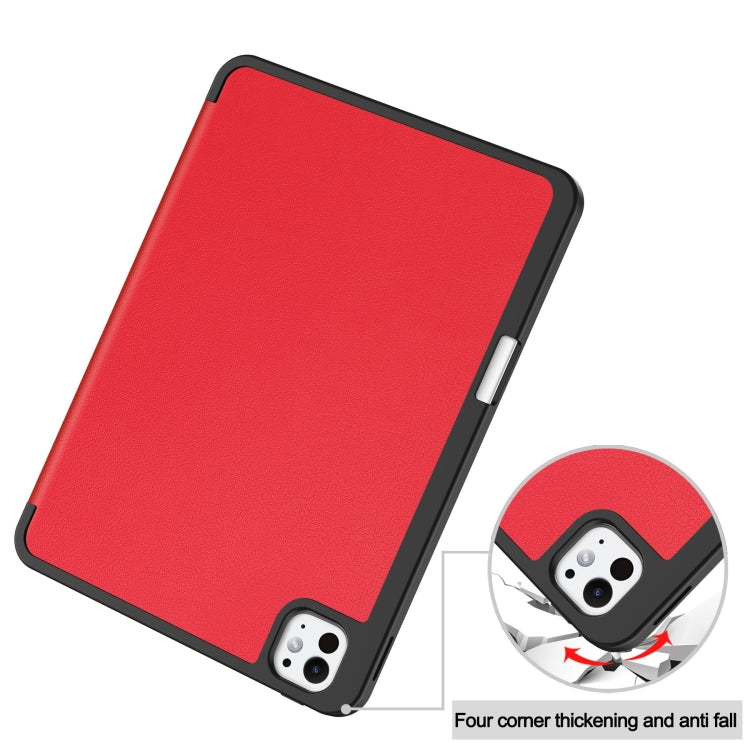 For iPad Pro 11 2024 Custer TPU Pure Color 3-Fold Holder Smart Leather Tablet Case with Pen Tray(Red) - iPad Pro 11 2024 Cases by PMC TechLife | Online Shopping South Africa | PMC TechLife | Buy Now Pay Later Mobicred