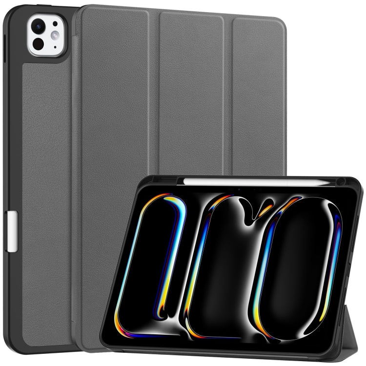 For iPad Pro 11 2024 Custer TPU Pure Color 3-Fold Holder Smart Leather Tablet Case with Pen Tray(Grey) - iPad Pro 11 2024 Cases by PMC TechLife | Online Shopping South Africa | PMC TechLife | Buy Now Pay Later Mobicred