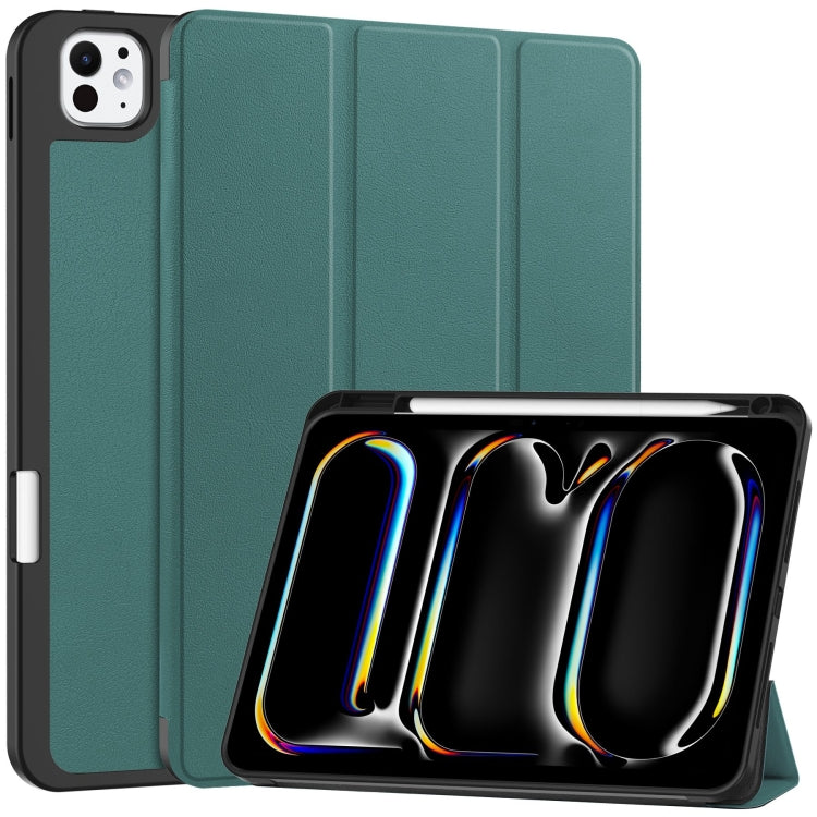 For iPad Pro 11 2024 Custer TPU Pure Color 3-Fold Holder Smart Leather Tablet Case with Pen Tray(Dark Green) - iPad Pro 11 2024 Cases by PMC TechLife | Online Shopping South Africa | PMC TechLife | Buy Now Pay Later Mobicred