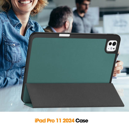 For iPad Pro 11 2024 Custer TPU Pure Color 3-Fold Holder Smart Leather Tablet Case with Pen Tray(Dark Green) - iPad Pro 11 2024 Cases by PMC Jewellery | Online Shopping South Africa | PMC Jewellery | Buy Now Pay Later Mobicred