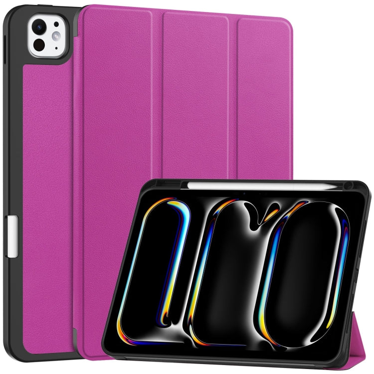 For iPad Pro 11 2024 Custer TPU Pure Color 3-Fold Holder Smart Leather Tablet Case with Pen Tray(Purple) - free shipping - PMC TechLife - Order now!