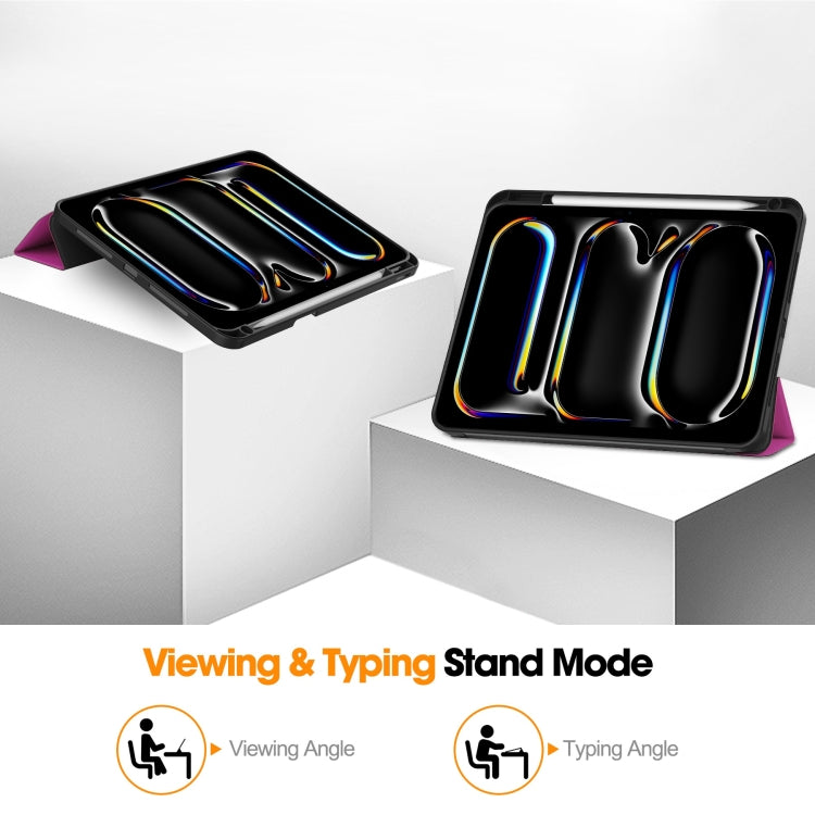 For iPad Pro 11 2024 Custer TPU Pure Color 3-Fold Holder Smart Leather Tablet Case with Pen Tray(Purple) - free shipping - PMC TechLife - Order now!