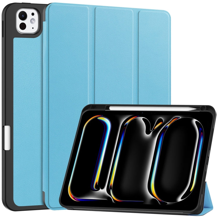 For iPad Pro 11 2024 Custer TPU Pure Color 3-Fold Holder Smart Leather Tablet Case with Pen Tray(Sky Blue) - iPad Pro 11 2024 Cases by PMC TechLife | Online Shopping South Africa | PMC TechLife | Buy Now Pay Later Mobicred