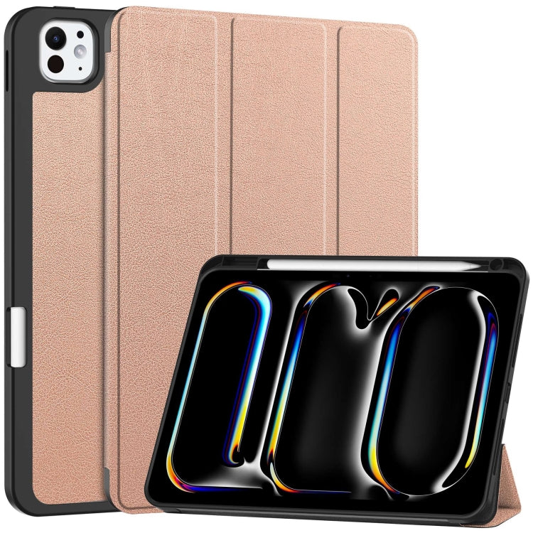 For iPad Pro 11 2024 Custer TPU Pure Color 3-Fold Holder Smart Leather Tablet Case with Pen Tray(Rose Gold) - iPad Pro 11 2024 Cases by PMC TechLife | Online Shopping South Africa | PMC TechLife | Buy Now Pay Later Mobicred