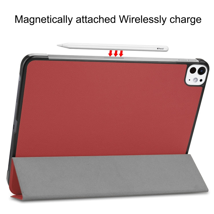 For iPad Pro 11 2024 Custer TPU Pure Color 3-Fold Holder Smart Leather Tablet Case with Pen Tray(Wine Red) - iPad Pro 11 2024 Cases by PMC TechLife | Online Shopping South Africa | PMC TechLife | Buy Now Pay Later Mobicred