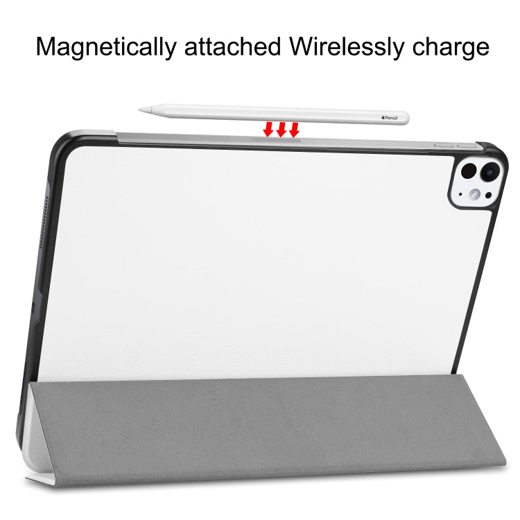 For iPad Pro 11 2024 Custer TPU Pure Color 3-Fold Holder Smart Leather Tablet Case with Pen Tray(White) - iPad Pro 11 2024 Cases by PMC TechLife | Online Shopping South Africa | PMC TechLife | Buy Now Pay Later Mobicred