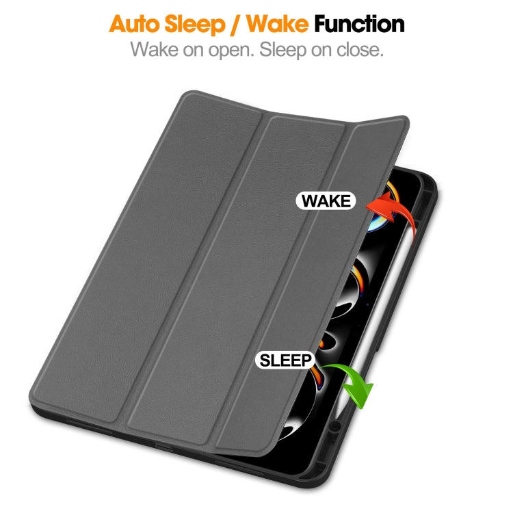 For iPad Pro 13 2024 Custer TPU Pure Color 3-Fold Holder Smart Leather Tablet Case with Pen Tray(Grey) - iPad Pro 13 2024 Cases by PMC TechLife | Online Shopping South Africa | PMC TechLife | Buy Now Pay Later Mobicred