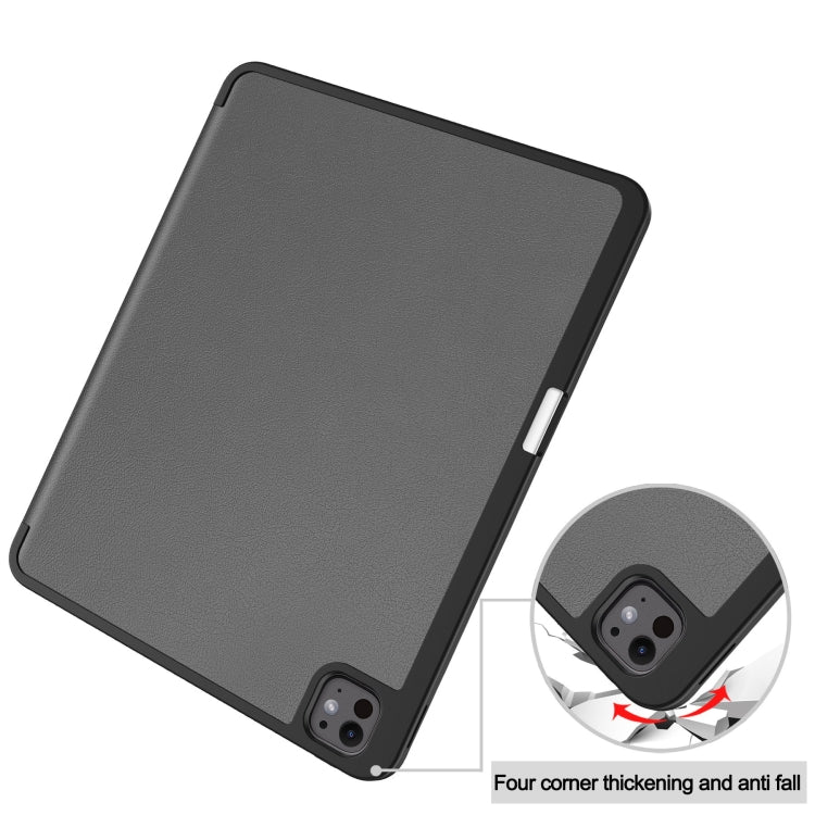 For iPad Pro 13 2024 Custer TPU Pure Color 3-Fold Holder Smart Leather Tablet Case with Pen Tray(Grey) - iPad Pro 13 2024 Cases by PMC TechLife | Online Shopping South Africa | PMC TechLife | Buy Now Pay Later Mobicred