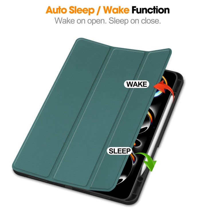 For iPad Pro 13 2024 Custer TPU Pure Color 3-Fold Holder Smart Leather Tablet Case with Pen Tray(Dark Green) - iPad Pro 13 2024 Cases by PMC TechLife | Online Shopping South Africa | PMC TechLife | Buy Now Pay Later Mobicred