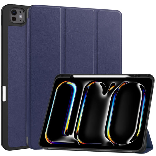 For iPad Pro 13 2024 Custer TPU Pure Color 3-Fold Holder Smart Leather Tablet Case with Pen Tray(Dark Blue) - iPad Pro 13 2024 Cases by PMC Jewellery | Online Shopping South Africa | PMC Jewellery | Buy Now Pay Later Mobicred
