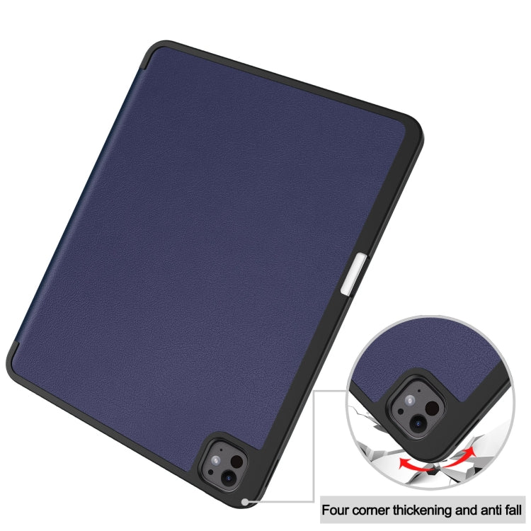 For iPad Pro 13 2024 Custer TPU Pure Color 3-Fold Holder Smart Leather Tablet Case with Pen Tray(Dark Blue) - free shipping - PMC TechLife - Order now!