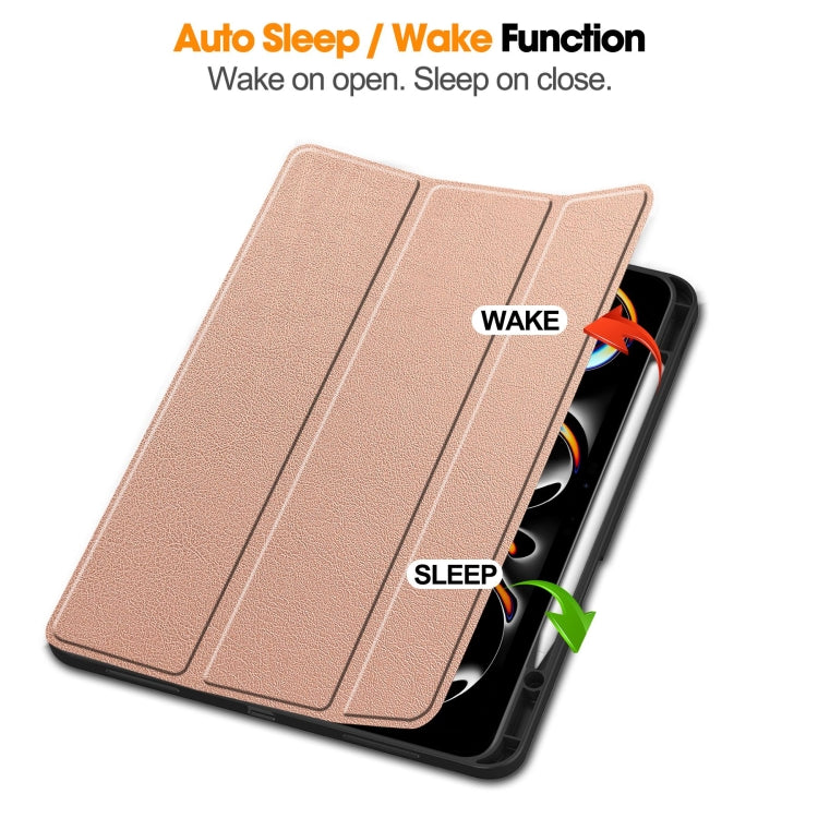 For iPad Pro 13 2024 Custer TPU Pure Color 3-Fold Holder Smart Leather Tablet Case with Pen Tray(Rose Gold) - iPad Pro 13 2024 Cases by PMC TechLife | Online Shopping South Africa | PMC TechLife | Buy Now Pay Later Mobicred