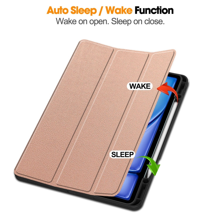 For iPad Air 13 2024 / 2025 Custer TPU Pure Color 3-Fold Holder Smart Leather Tablet Case with Pen Tray(Rose Gold) - iPad Air 13 2025 / 2024 Cases by PMC TechLife | Online Shopping South Africa | PMC TechLife | Buy Now Pay Later Mobicred