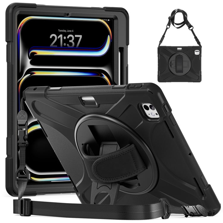 For iPad Pro 13 2024 Rotatable Holder Silicone Hybrid PC Tablet Case with Shoulder Strap(Black) - iPad Pro 13 2024 Cases by PMC TechLife | Online Shopping South Africa | PMC TechLife | Buy Now Pay Later Mobicred