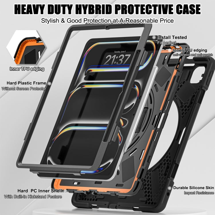 For iPad Pro 13 2024 Rotatable Holder Silicone Hybrid PC Tablet Case with Shoulder Strap(Black) - iPad Pro 13 2024 Cases by PMC TechLife | Online Shopping South Africa | PMC TechLife | Buy Now Pay Later Mobicred