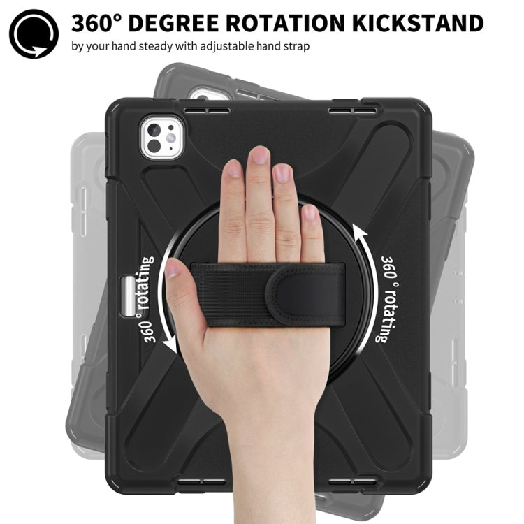 For iPad Pro 13 2024 Rotatable Holder Silicone Hybrid PC Tablet Case with Shoulder Strap(Black) - iPad Pro 13 2024 Cases by PMC TechLife | Online Shopping South Africa | PMC TechLife | Buy Now Pay Later Mobicred
