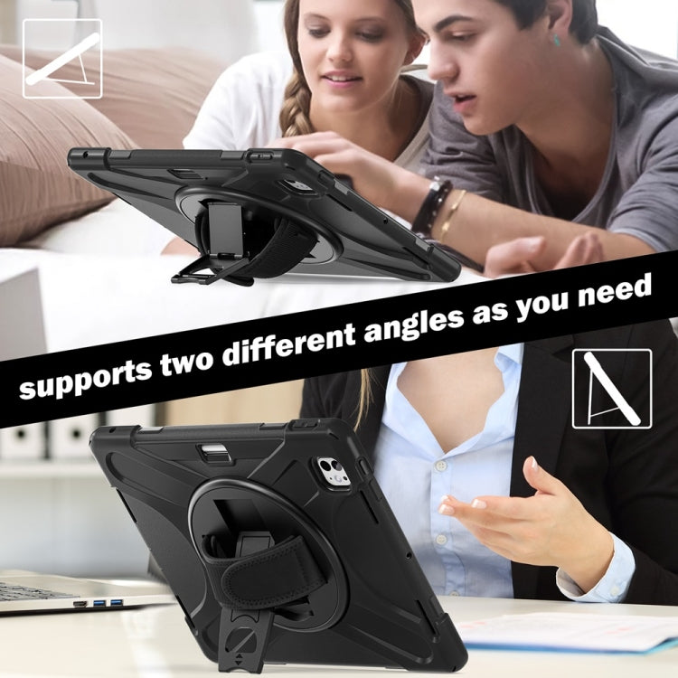 For iPad Pro 13 2024 Rotatable Holder Silicone Hybrid PC Tablet Case with Shoulder Strap(Black) - iPad Pro 13 2024 Cases by PMC TechLife | Online Shopping South Africa | PMC TechLife | Buy Now Pay Later Mobicred