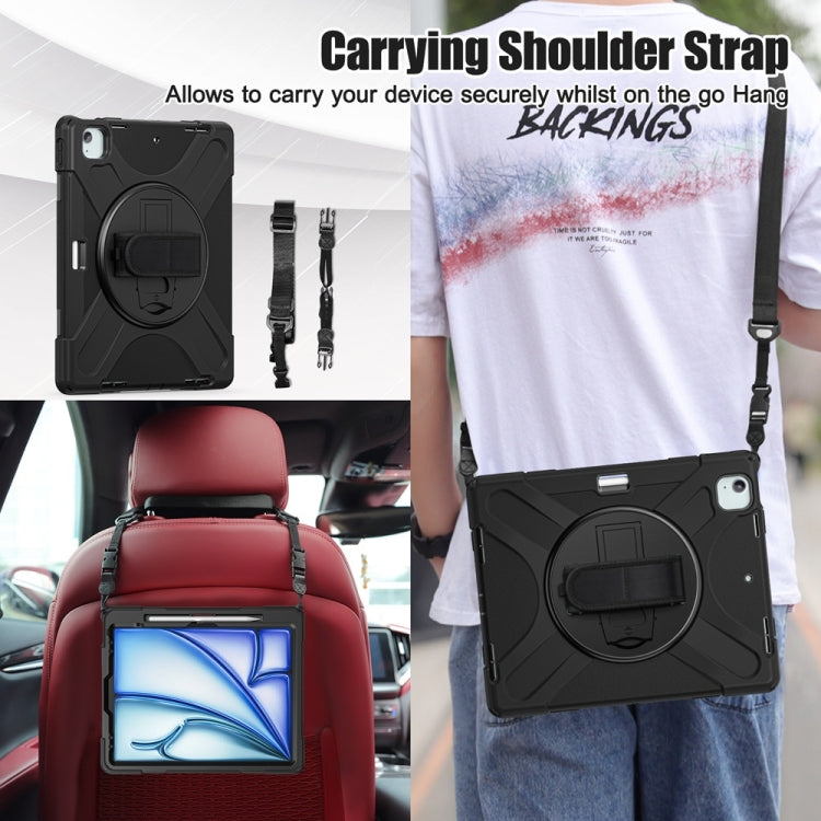 For iPad Air 13 2024 / Air 13 2025 Rotatable Holder Silicone Hybrid PC Tablet Case with Shoulder Strap(Black) - iPad Air 13 2025 / 2024 Cases by PMC TechLife | Online Shopping South Africa | PMC TechLife | Buy Now Pay Later Mobicred