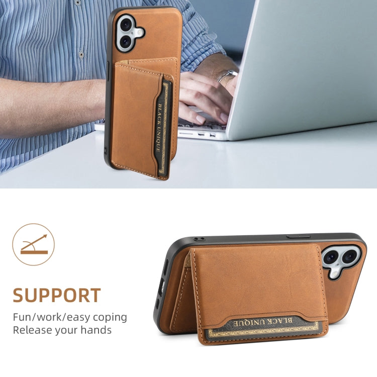 For iPhone 16 Plus Denior D13 Retro Texture Leather MagSafe Card Bag Phone Case(Brown) - iPhone 16 Plus Cases by Denior | Online Shopping South Africa | PMC Jewellery | Buy Now Pay Later Mobicred