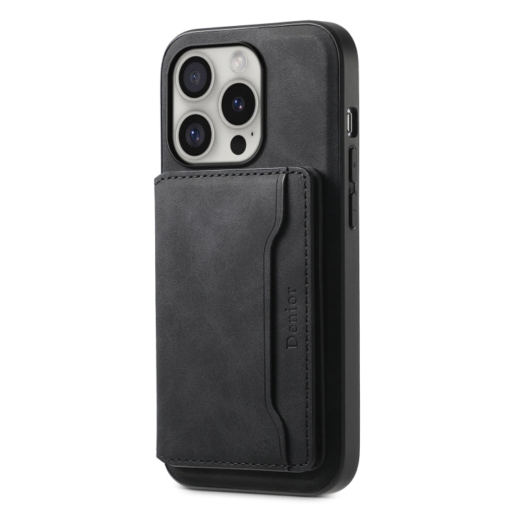 For iPhone 16 Pro Denior D13 Retro Texture Leather MagSafe Card Bag Phone Case(Black) - iPhone 16 Pro Cases by Denior | Online Shopping South Africa | PMC Jewellery | Buy Now Pay Later Mobicred