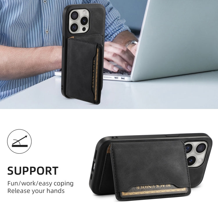 For iPhone 16 Pro Denior D13 Retro Texture Leather MagSafe Card Bag Phone Case(Black) - iPhone 16 Pro Cases by Denior | Online Shopping South Africa | PMC Jewellery | Buy Now Pay Later Mobicred