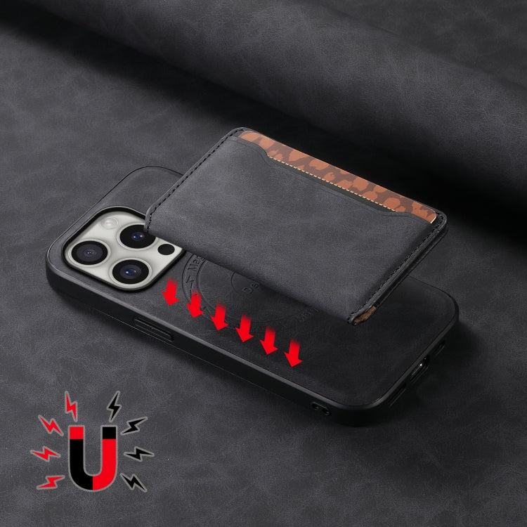 For iPhone 16 Pro Max Denior D13 Retro Texture Leather MagSafe Card Bag Phone Case(Black) - iPhone 16 Pro Max Cases by Denior | Online Shopping South Africa | PMC Jewellery | Buy Now Pay Later Mobicred